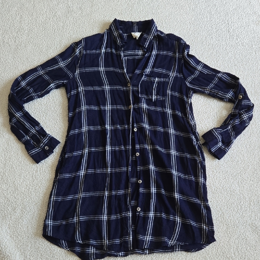 Navy Plaid Button Down Shirt